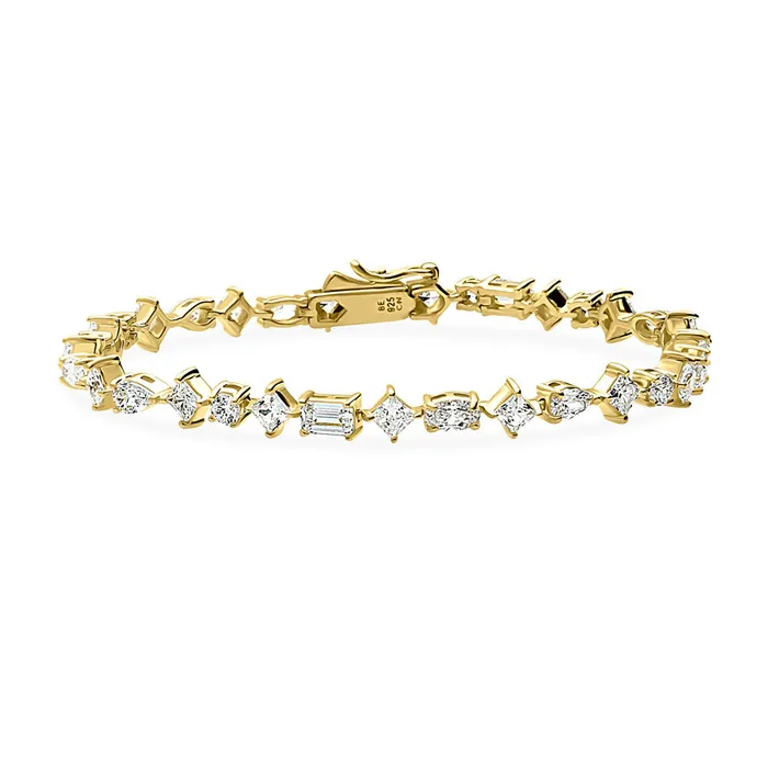 Cluster CZ Tennis Bracelet in Gold Flashed Sterling Silver BERRICLE Bracelets Cluster CZ Tennis Bracelet in Gold Flashed Sterling Silver BERRICLE Bracelets
