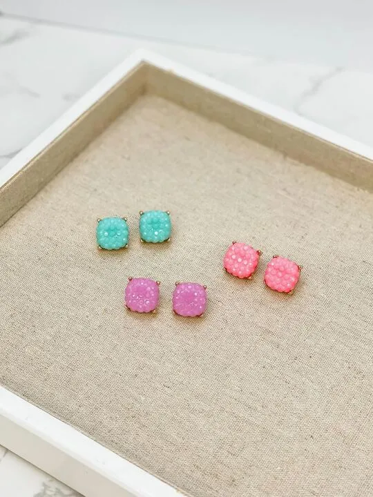 Cushion Embossed Stud Earrings Purple Prep Obsessed RNK Earrings