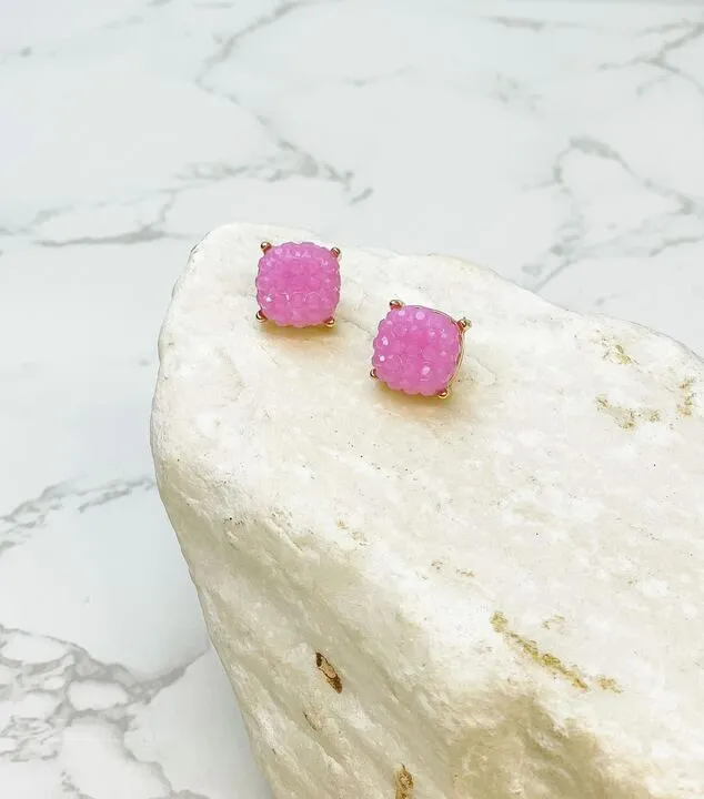 Cushion Embossed Stud Earrings Purple Prep Obsessed RNK Earrings