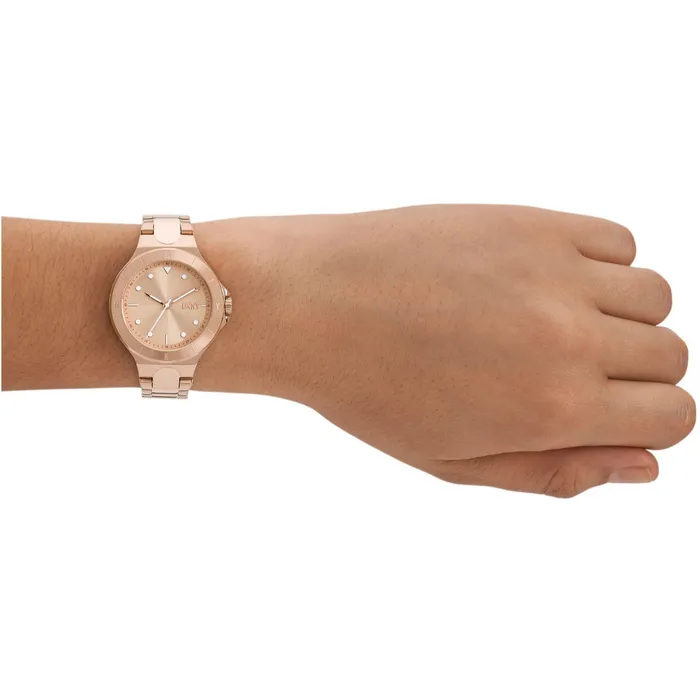 DKNY Chambers Womens Rose Gold Dial Rose Gold Stainless Steel Bracelet Watch Dkny Bracelets