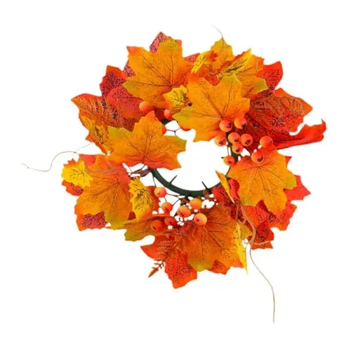 Dropshipped via Social Commerce Network CALANDIS Halloween Candle Ring Wreath Autumn Candle Rings for Party Door Thanksgiving Yellow Rings