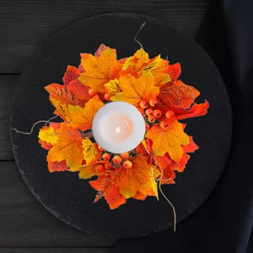 Dropshipped via Social Commerce Network CALANDIS Halloween Candle Ring Wreath Autumn Candle Rings for Party Door Thanksgiving Yellow Rings