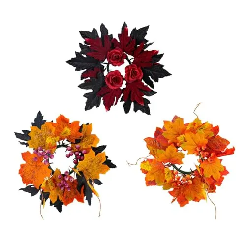 Dropshipped via Social Commerce Network CALANDIS Halloween Candle Ring Wreath Autumn Candle Rings for Party Door Thanksgiving Yellow Rings