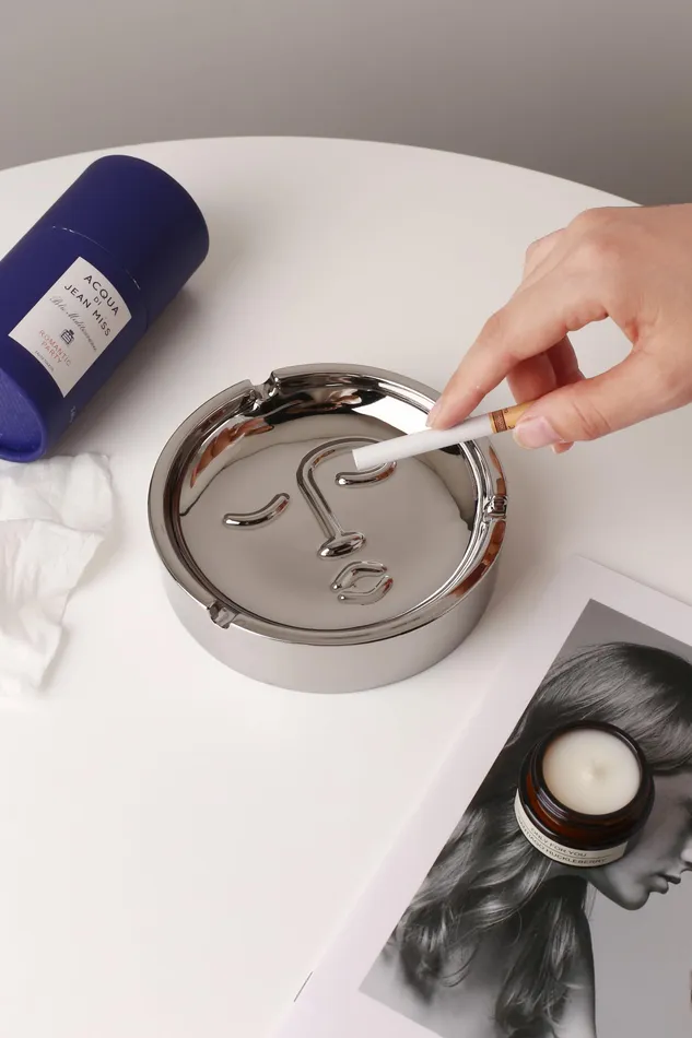 Dropshipped via Social Commerce Network Earrings Silver Martini Face Style Stainless Steel Ashtray Silver3