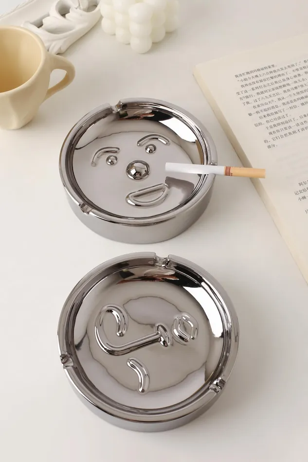 Dropshipped via Social Commerce Network Earrings Silver Martini Face Style Stainless Steel Ashtray Silver3