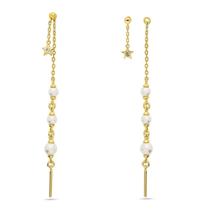 Earrings BERRICLE Bar Imitation Pearl Earrings Set in Gold Flashed Sterling Silver