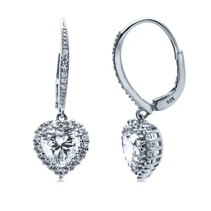 Earrings BERRICLE Halo Heart CZ Leverback Earrings in Sterling Silver