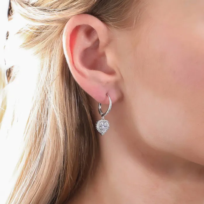 Earrings BERRICLE Halo Heart CZ Leverback Earrings in Sterling Silver