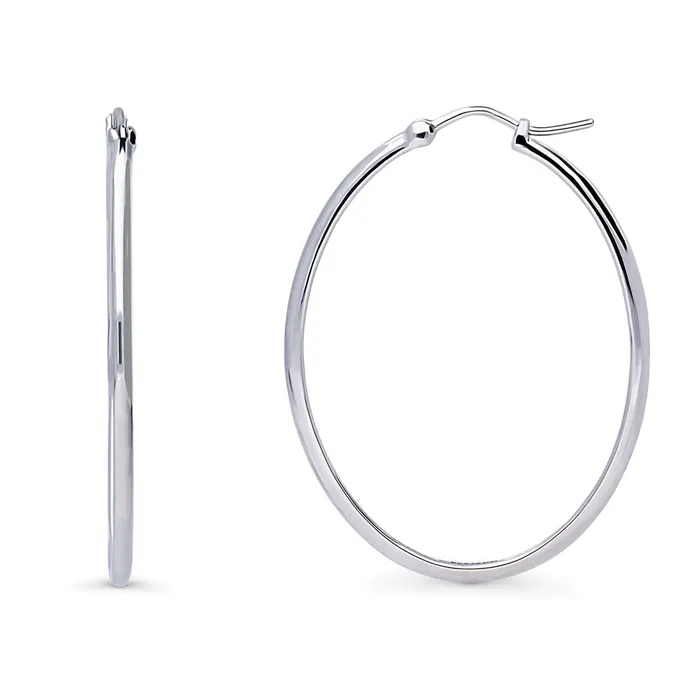 Earrings BERRICLE Oval Dome Large Hoop Earrings in Sterling Silver 165