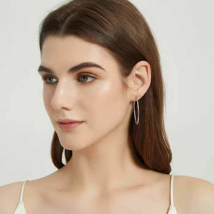 Earrings BERRICLE Oval Dome Large Hoop Earrings in Sterling Silver 165