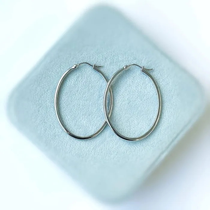 Earrings BERRICLE Oval Dome Large Hoop Earrings in Sterling Silver 165