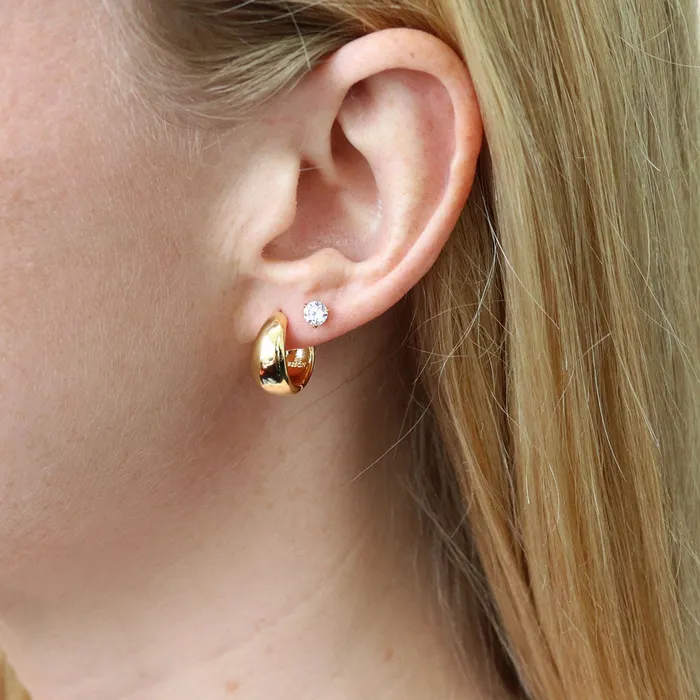 Earrings BERRICLE Solitaire CZ 2 Pairs Earrings Set in Gold Flashed Sterling Silver