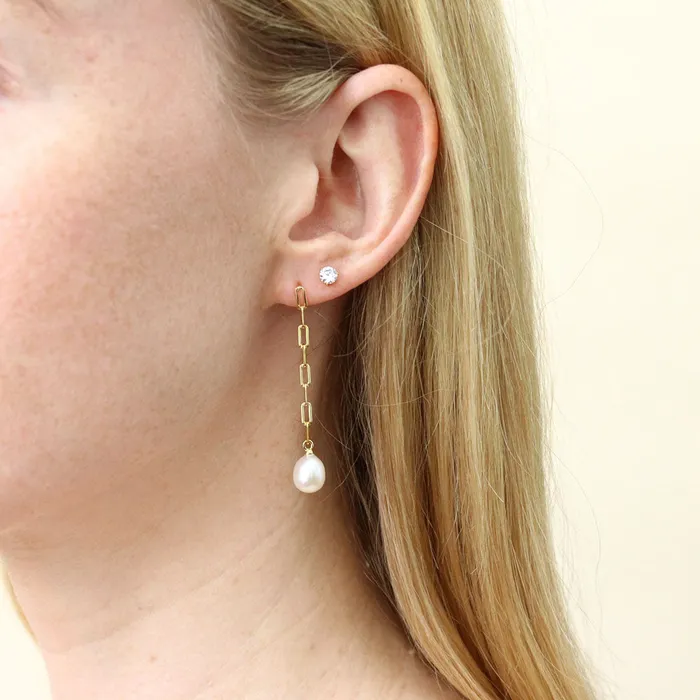 Earrings BERRICLE Solitaire CZ 2 Pairs Earrings Set in Gold Flashed Sterling Silver
