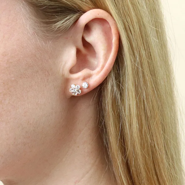 Earrings BERRICLE Solitaire CZ 2 Pairs Earrings Set in Gold Flashed Sterling Silver
