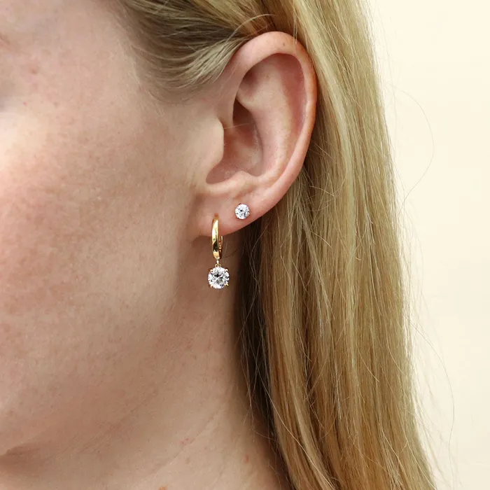 Earrings BERRICLE Solitaire CZ 2 Pairs Earrings Set in Gold Flashed Sterling Silver