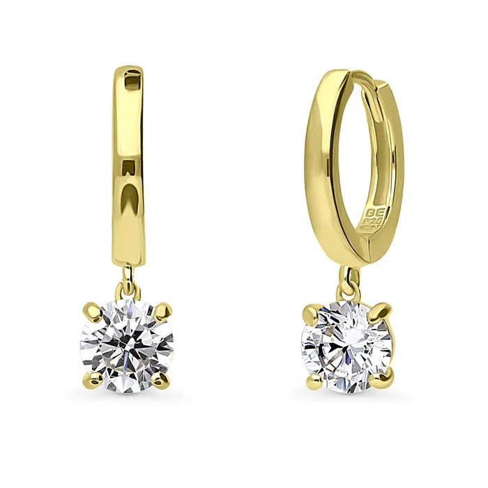 Earrings BERRICLE Solitaire CZ 2 Pairs Earrings Set in Gold Flashed Sterling Silver