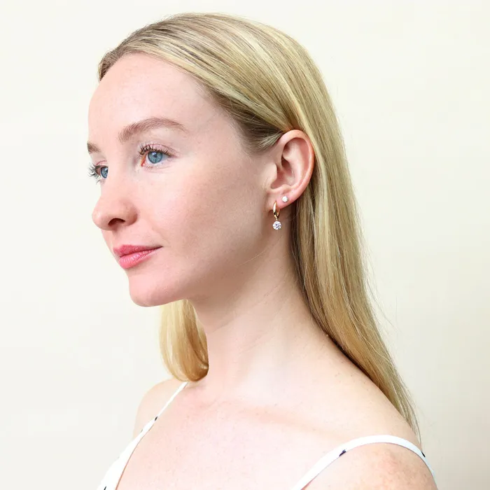 Earrings BERRICLE Solitaire CZ 2 Pairs Earrings Set in Gold Flashed Sterling Silver