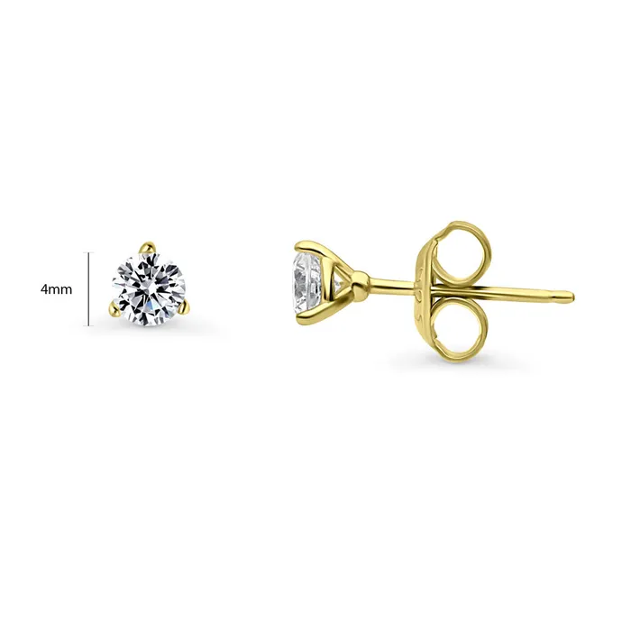 Earrings BERRICLE Solitaire CZ 2 Pairs Earrings Set in Gold Flashed Sterling Silver