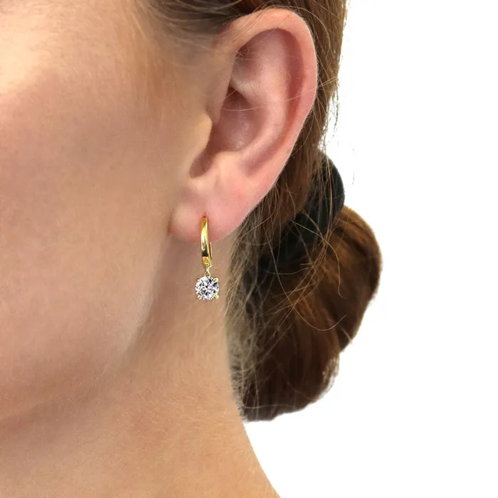 Earrings BERRICLE Solitaire CZ 2 Pairs Earrings Set in Gold Flashed Sterling Silver