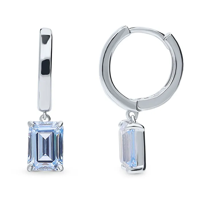 Earrings BERRICLE Solitaire Emerald Cut CZ Earrings in Sterling Silver 2ct