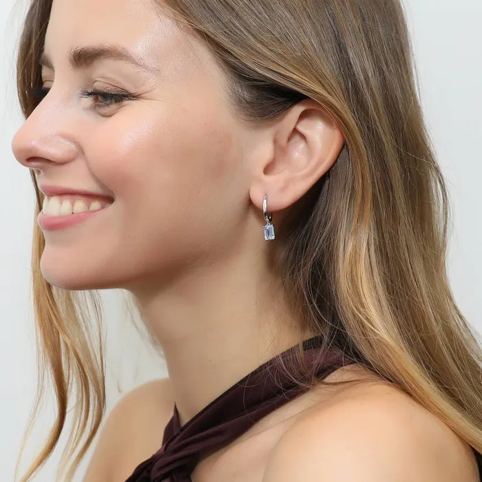 Earrings BERRICLE Solitaire Emerald Cut CZ Earrings in Sterling Silver 2ct