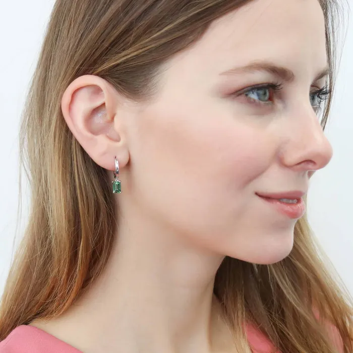 Earrings BERRICLE Solitaire Emerald Cut CZ Earrings in Sterling Silver 2ct