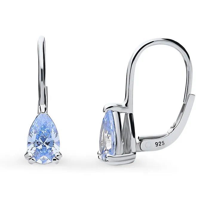 Earrings BERRICLE Solitaire Pear CZ Leverback Earrings in Sterling Silver