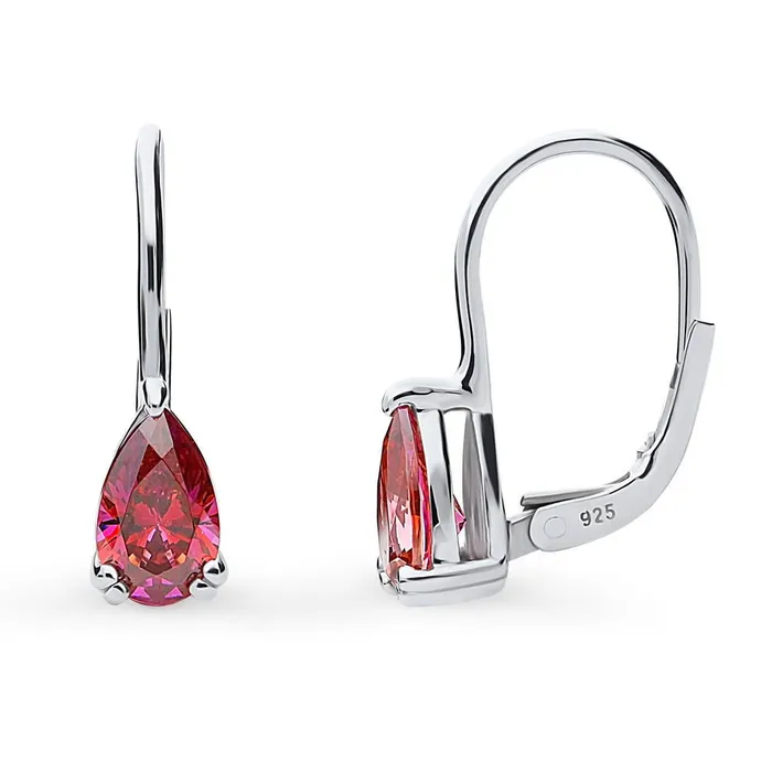Earrings BERRICLE Solitaire Pear CZ Leverback Earrings in Sterling Silver