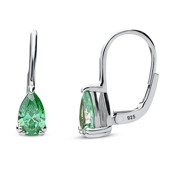 Earrings BERRICLE Solitaire Pear CZ Leverback Earrings in Sterling Silver