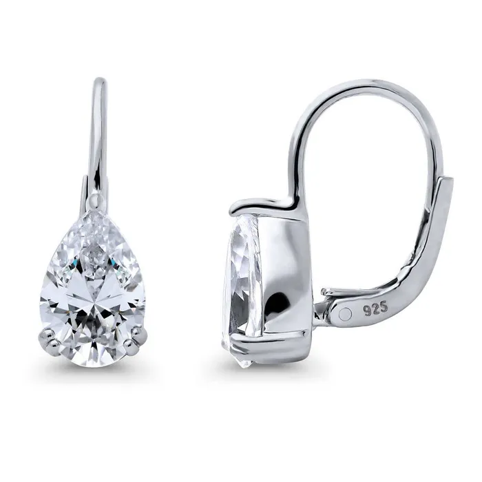 Earrings BERRICLE Solitaire Pear CZ Leverback Earrings in Sterling Silver