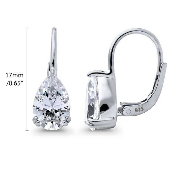 Earrings BERRICLE Solitaire Pear CZ Leverback Earrings in Sterling Silver