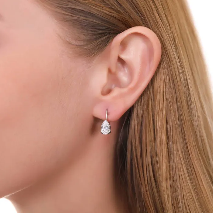 Earrings BERRICLE Solitaire Pear CZ Leverback Earrings in Sterling Silver