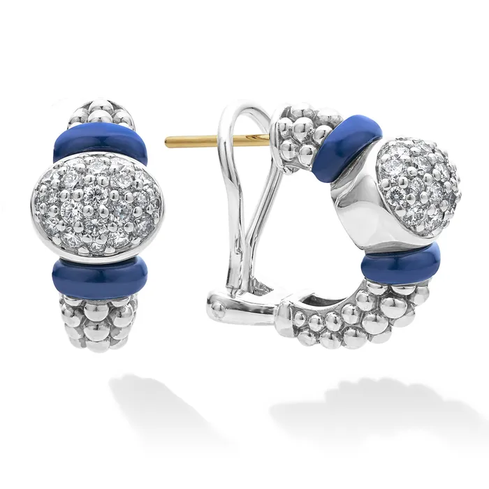 Earrings Blue Caviar Diamond Oval Ceramic Hoop Earrings LAGOS