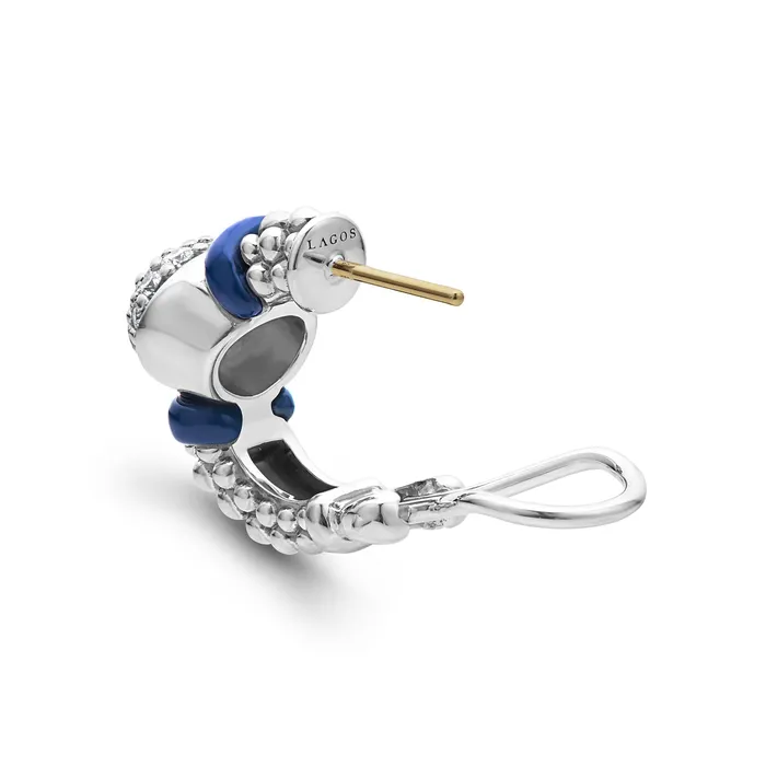 Earrings Blue Caviar Diamond Oval Ceramic Hoop Earrings LAGOS
