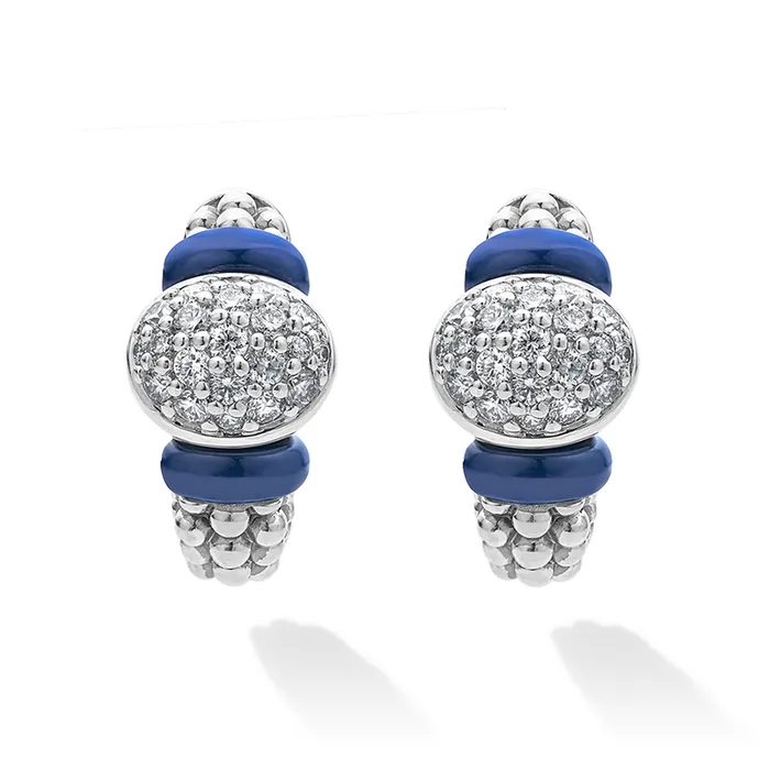 Earrings Blue Caviar Diamond Oval Ceramic Hoop Earrings LAGOS