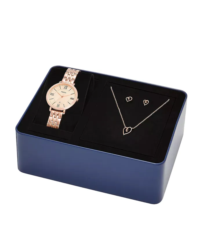 Earrings Fossil Fossil Jacqueline ThreeHand Date Rose GoldTone Stainless Steel Watch and Jewelry Set