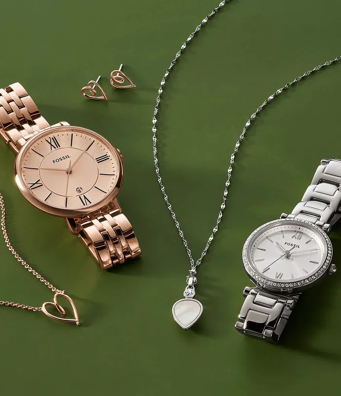 Earrings Fossil Fossil Jacqueline ThreeHand Date Rose GoldTone Stainless Steel Watch and Jewelry Set