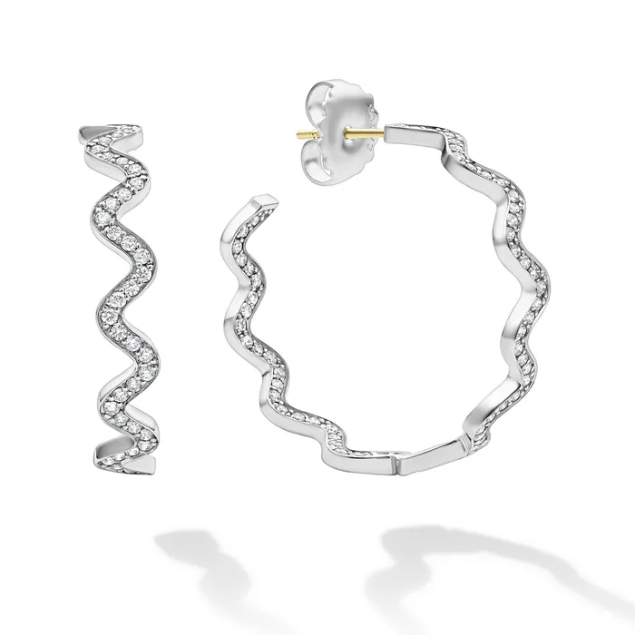 Earrings LAGOS Caviar Spark Large Wave Diamond Hoop Earrings