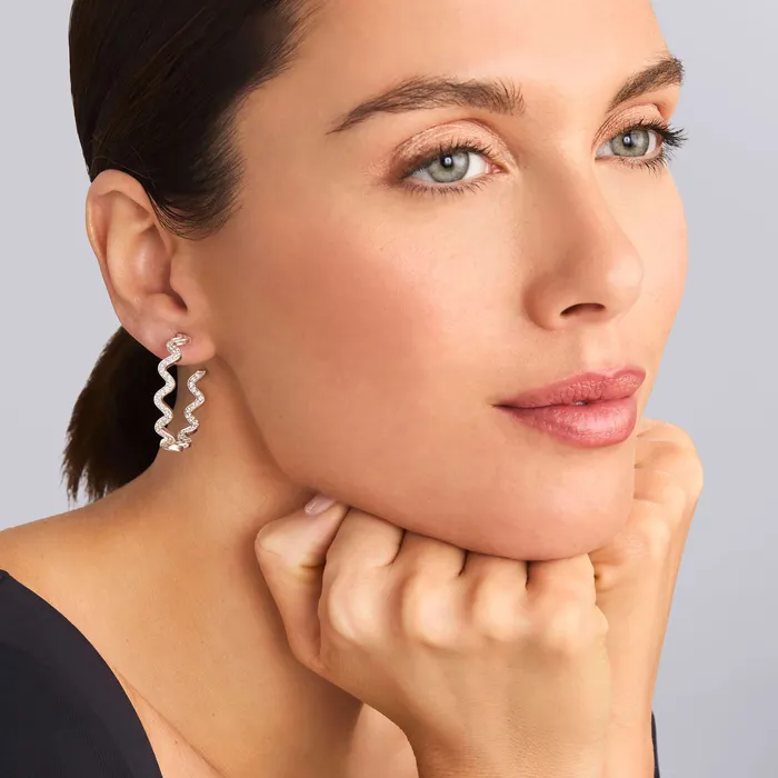 Earrings LAGOS Caviar Spark Large Wave Diamond Hoop Earrings Earrings LAGOS Caviar Spark Large Wave Diamond Hoop Earrings
