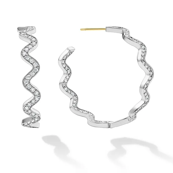 Earrings LAGOS Caviar Spark Large Wave Diamond Hoop Earrings Earrings LAGOS Caviar Spark Large Wave Diamond Hoop Earrings