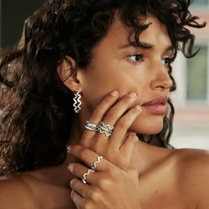 Earrings LAGOS Caviar Spark Large Wave Diamond Hoop Earrings Earrings LAGOS Caviar Spark Large Wave Diamond Hoop Earrings