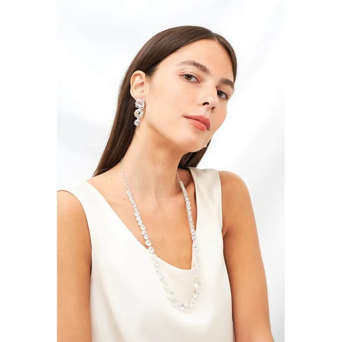 Earrings Les Nereides Les Nereides 3 Silver Crystal Stones Earrings Earrings Les Nereides Les Nereides 3 Silver Crystal Stones Earrings