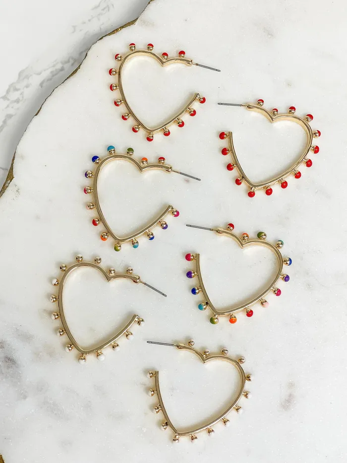 Earrings Prep Obsessed ESS Studded Gold Heart Hoop Earrings Ivory