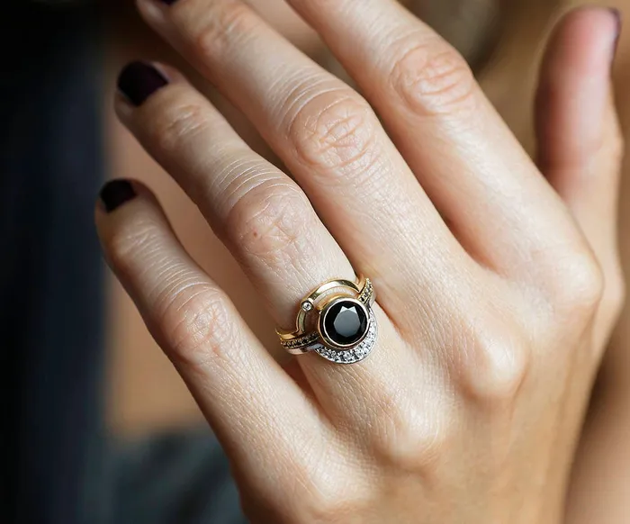 Eclipse 3Ring Set With Round Black Diamond Capucinne Rings