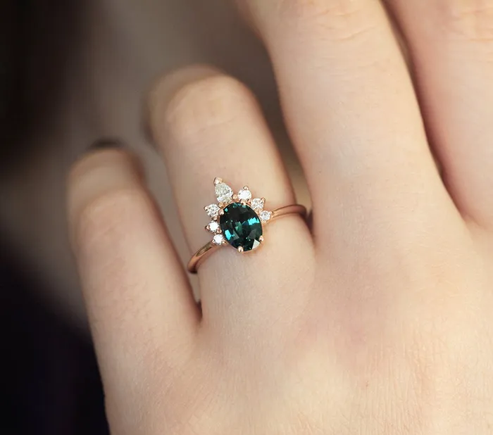 Electra Teal Sapphire Diamond Ring Capucinne Rings