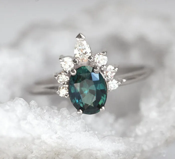 Electra Teal Sapphire Diamond Ring Capucinne Rings