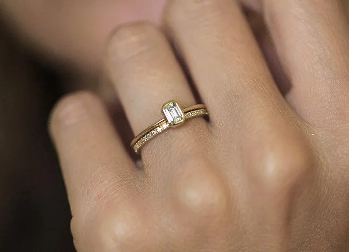 EmeraldCut Diamond Ring Set With Pave Diamond Eternity Band Capucinne Rings EmeraldCut Diamond Ring Set With Pave Diamond Eternity Band Capucinne Rings