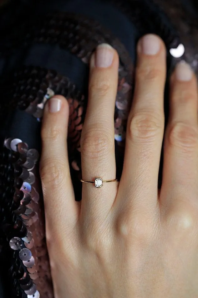 EmeraldCut Diamond Ring Set With Pave Diamond Eternity Band Capucinne Rings