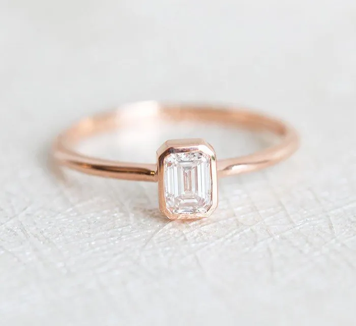 EmeraldCut Diamond Ring Set With Pave Diamond Eternity Band Capucinne Rings