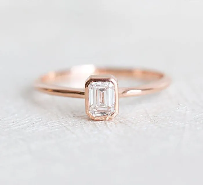 EmeraldCut Diamond Ring Set With Pave Diamond Eternity Band Capucinne Rings